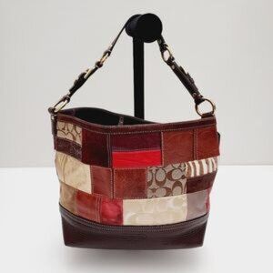 Coach Patchwork Shoulder Bag - Red, Brown, Cream
